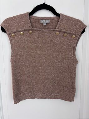 J.Crew Brown Gold Button Cap Sleeve Knit Top Medium